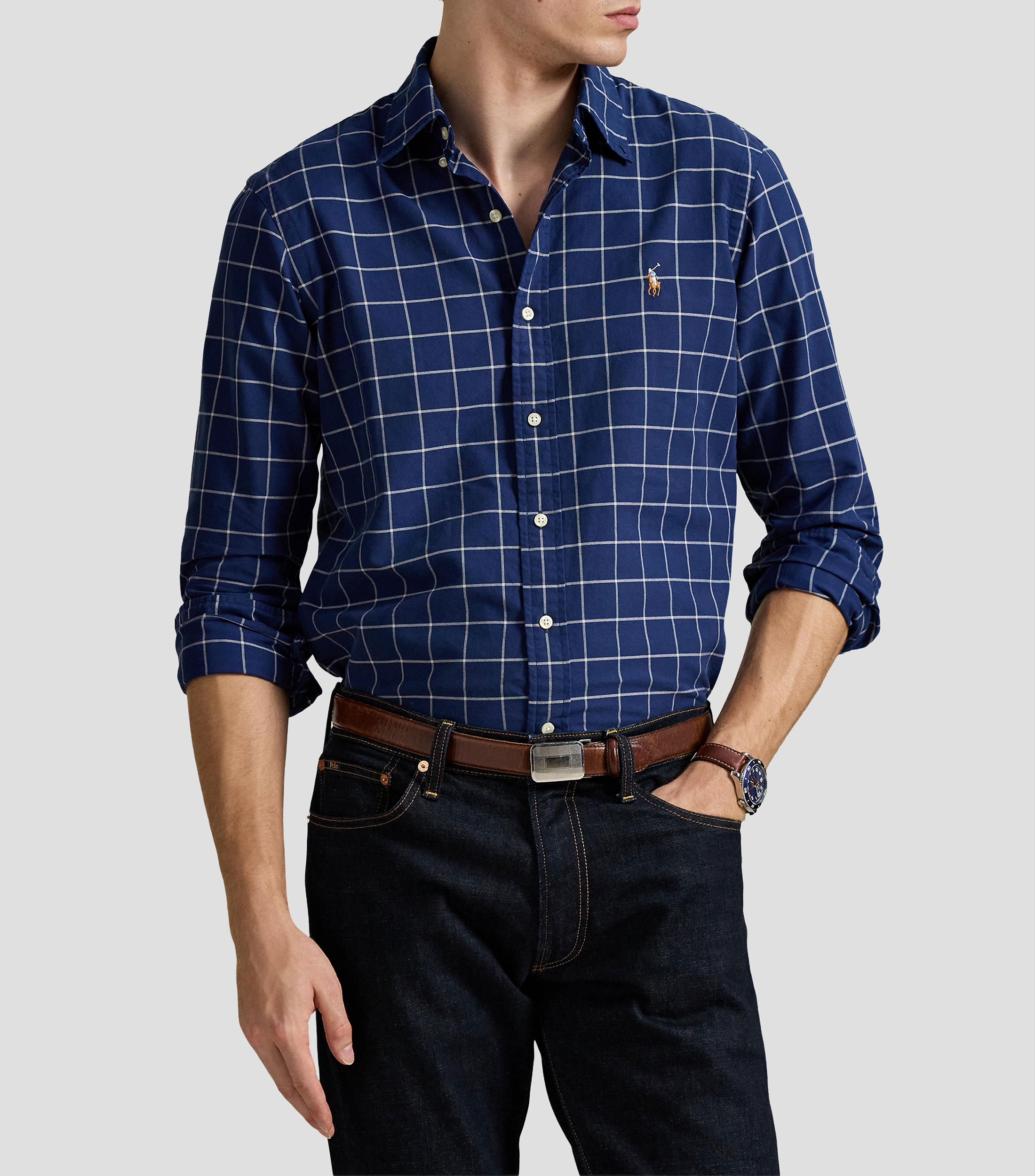 Camisa de cuadros manga larga Hombre